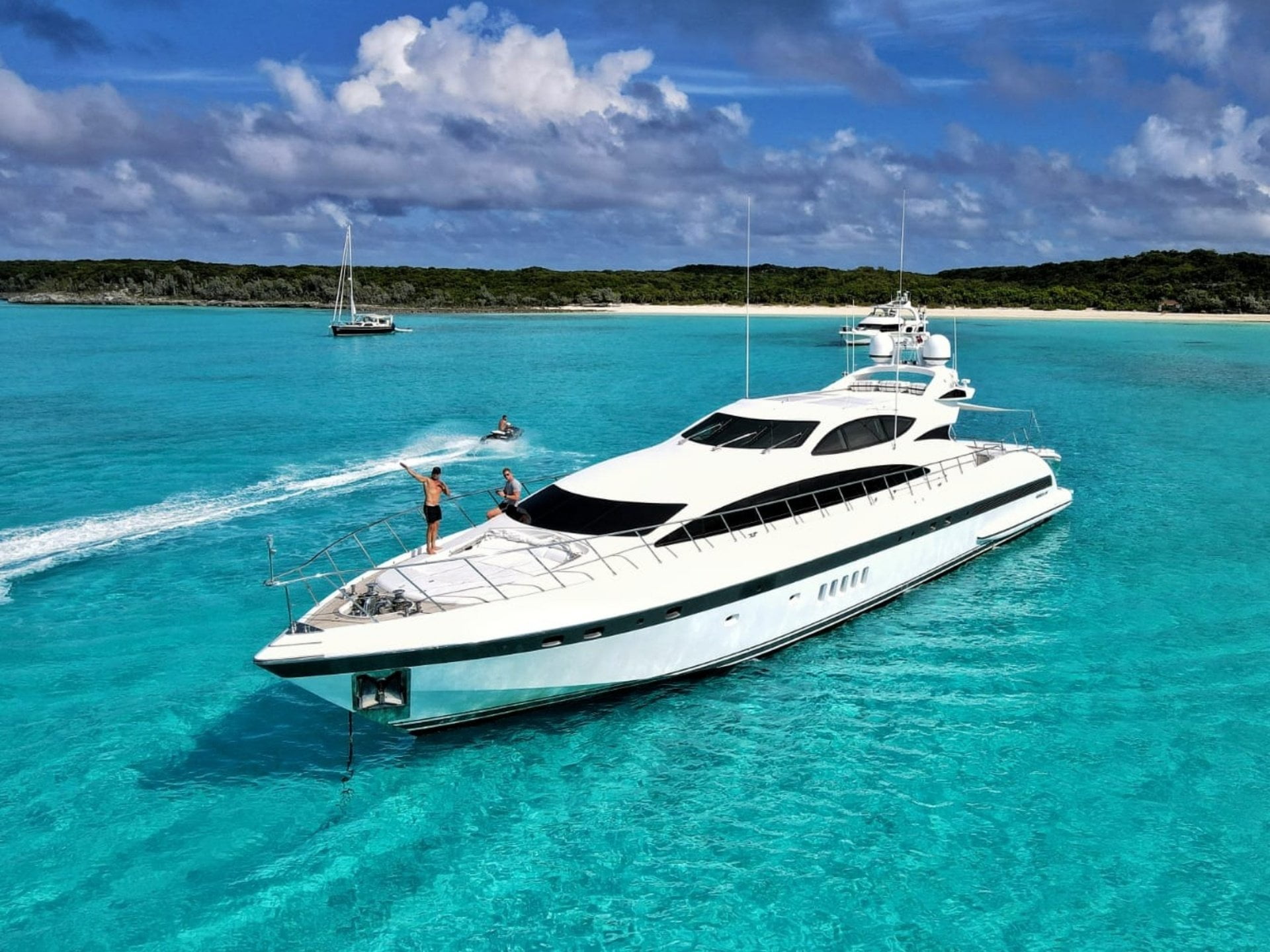 Motor yacht anchored in Caribbean
